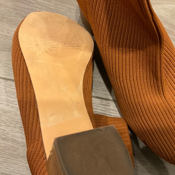 JOIE Boot Bootie Neely Knit Cognac Block Heel  Ribbed Sock Size 9 - Picture 8 of 10
